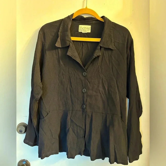 R-clan by Jeanne Engelhart vintage long sleeve black button top medium - Picture 1 of 5